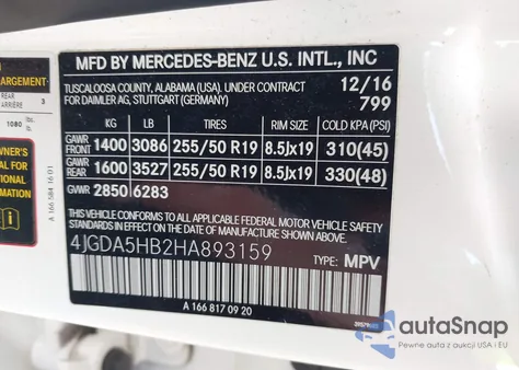 2017 Mercedes-Benz Gle 350 4Matic из США, поврежденный, VIN 4JGDA5HB2HA893159